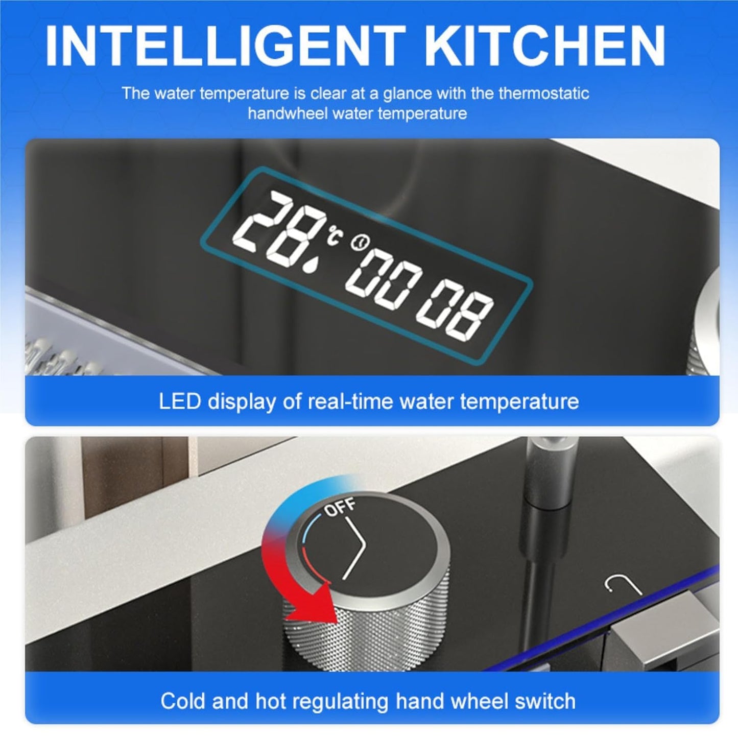 intelligent kitchen LED display of water temperature 