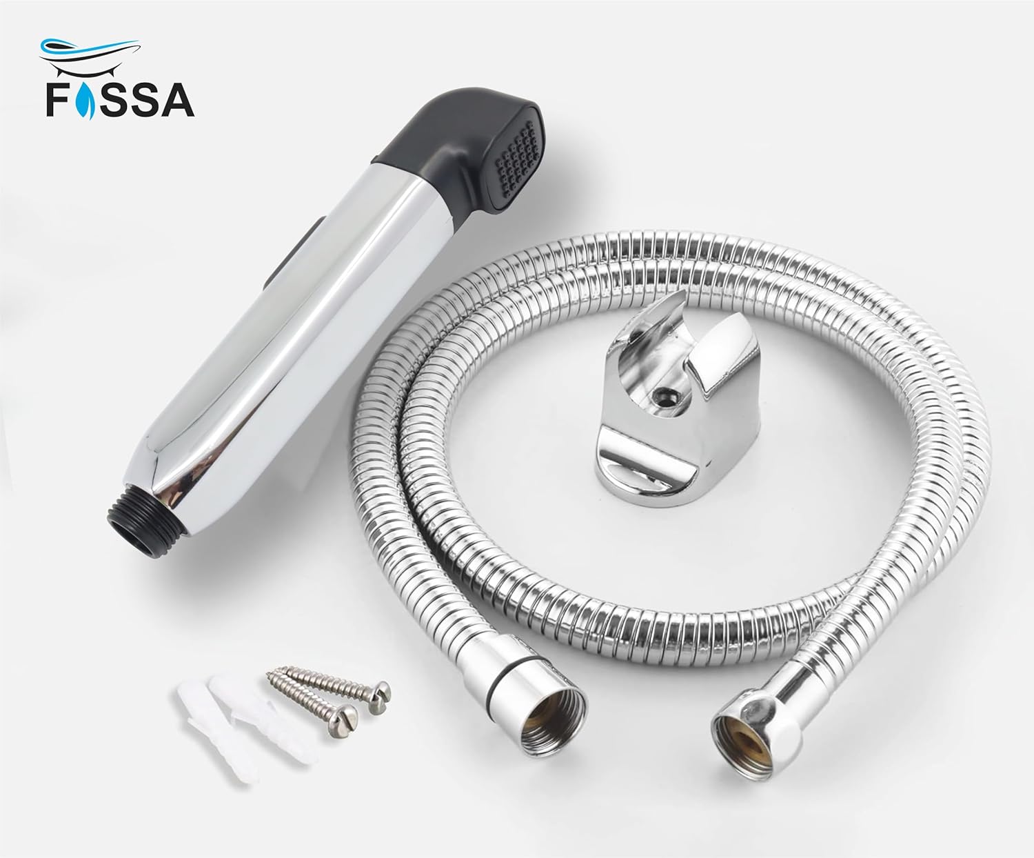 Fossa shower head and hose set on a white background