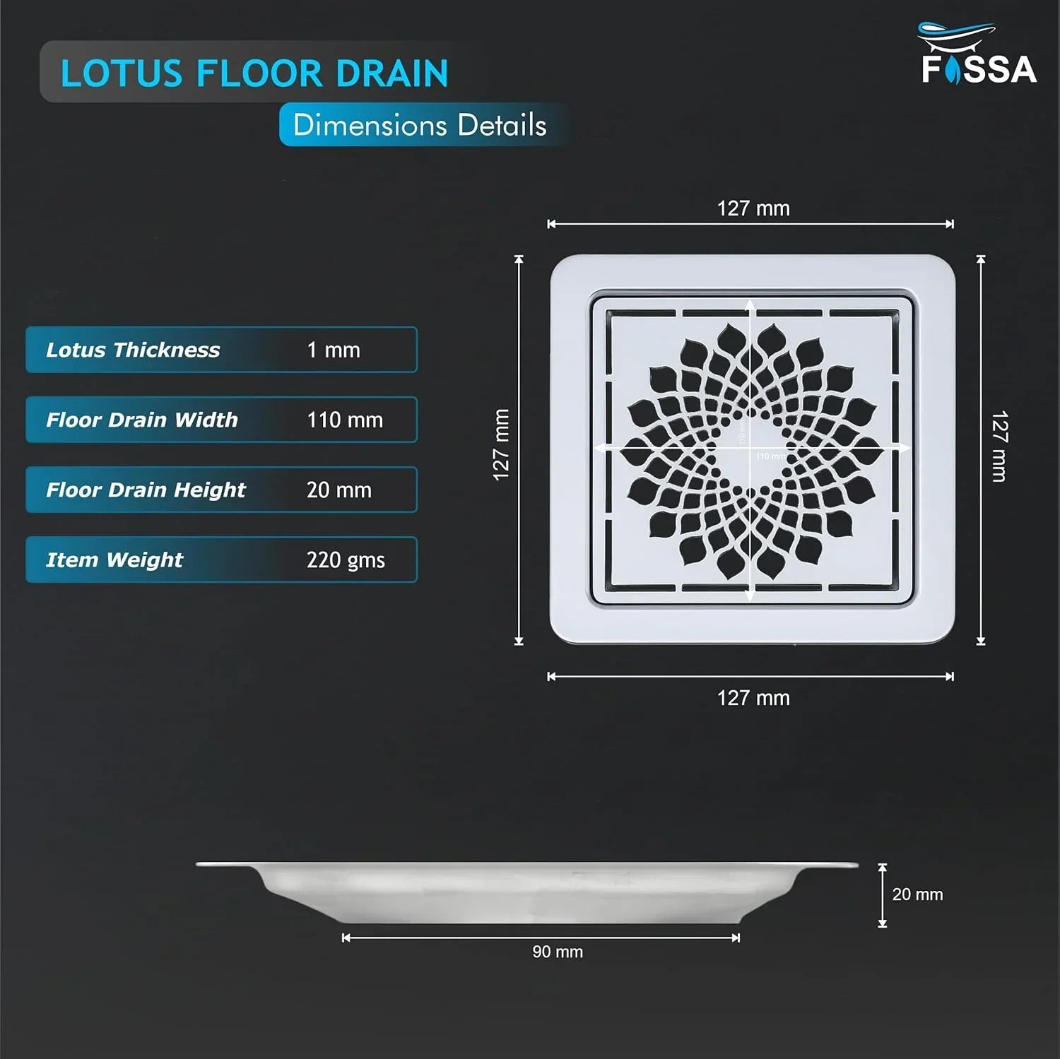 5x5 inch stainless steel lotus floor drain for bathroom floor