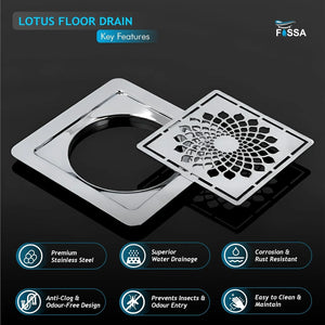 square lotus floor drain stainless steel 5x5 inch bathroom use