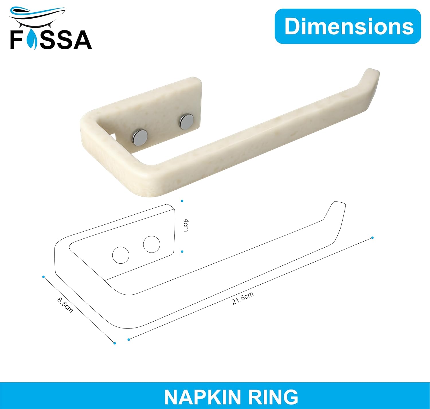 Fossa Classic Unbreakable Wall Mounted Ceramic Napkin Ring & Towel Holder for Bathroom & Kitchen – Space-Saving, Anti-Rust Towel Hanger | Stylish Bathroom Accessory – Ivory (Glossy Finish) - Fossa Home 