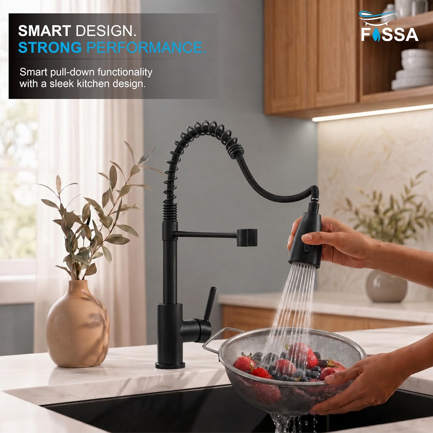 Ripple 360° Black Kitchen Tap with movable spray outlet, stainless steel SUS 304 body and hot cold mixer functionality