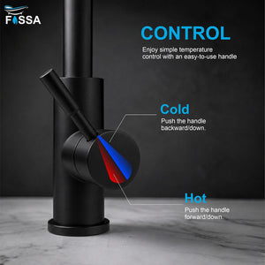Ripple Hot and Cold Black Mixer Faucet with heavy-duty SUS 304 body and flexible spray head for kitchen use