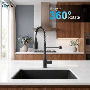 Ripple Black Kitchen Mixer Tap with hot and cold water connection, flexible pull-out nozzle and dual-flow outlet