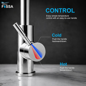 Ripple flexible neck faucet in silver designed with a pull-out spray head and full 360° directional movement