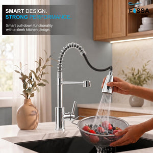 Ripple swivel sink faucet with silver finish, pull-out spray functionality and heavy-duty SUS 304 stainless steel body
