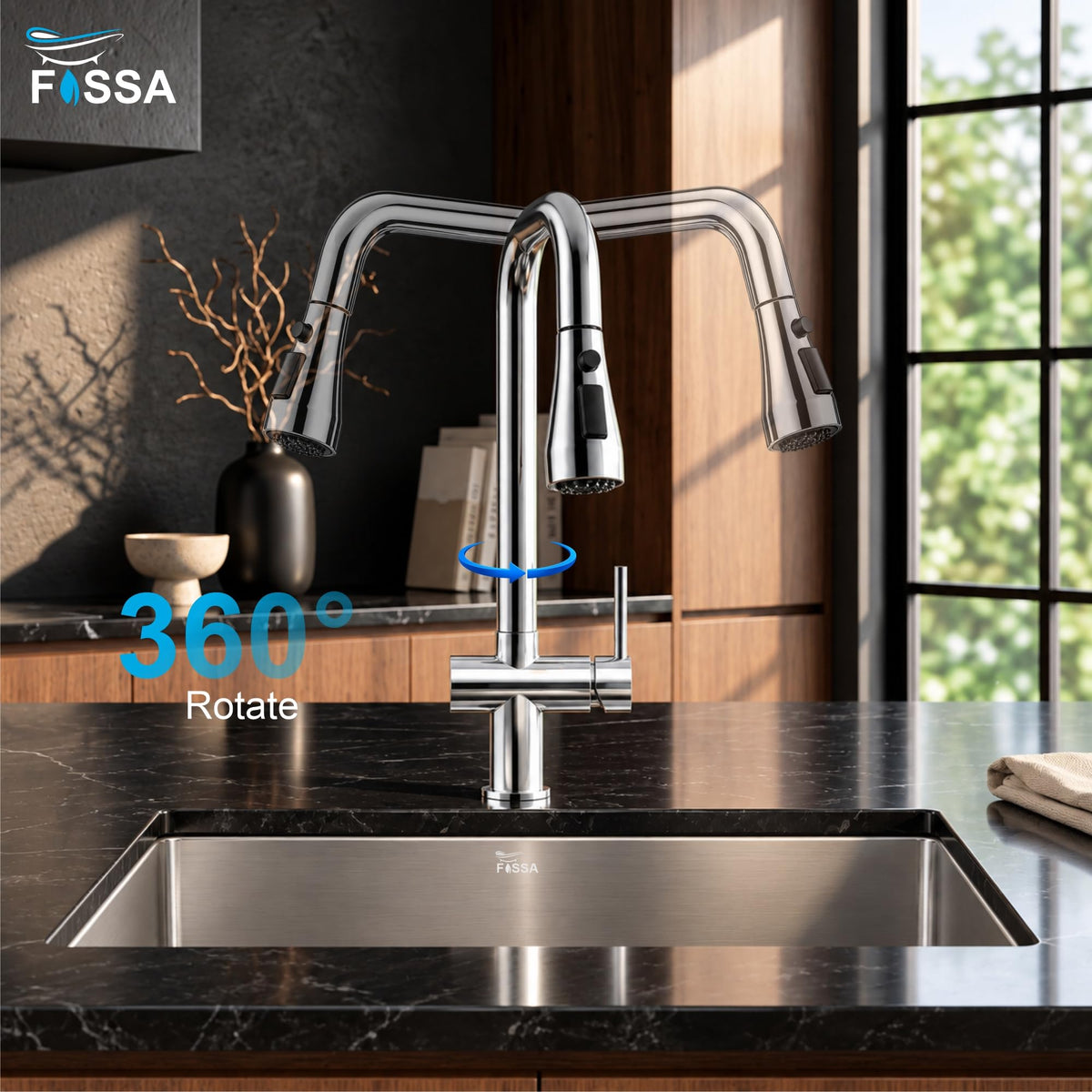 Close-Up View of Rosa Kitchen Faucet Handle for Convenient Hot and Cold Water Control