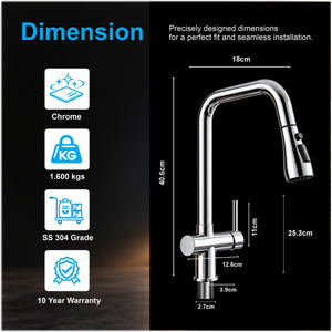 Rosa 3-Way Stainless Steel Kitchen Faucet with Hot, Cold and RO Water Connection Setup
