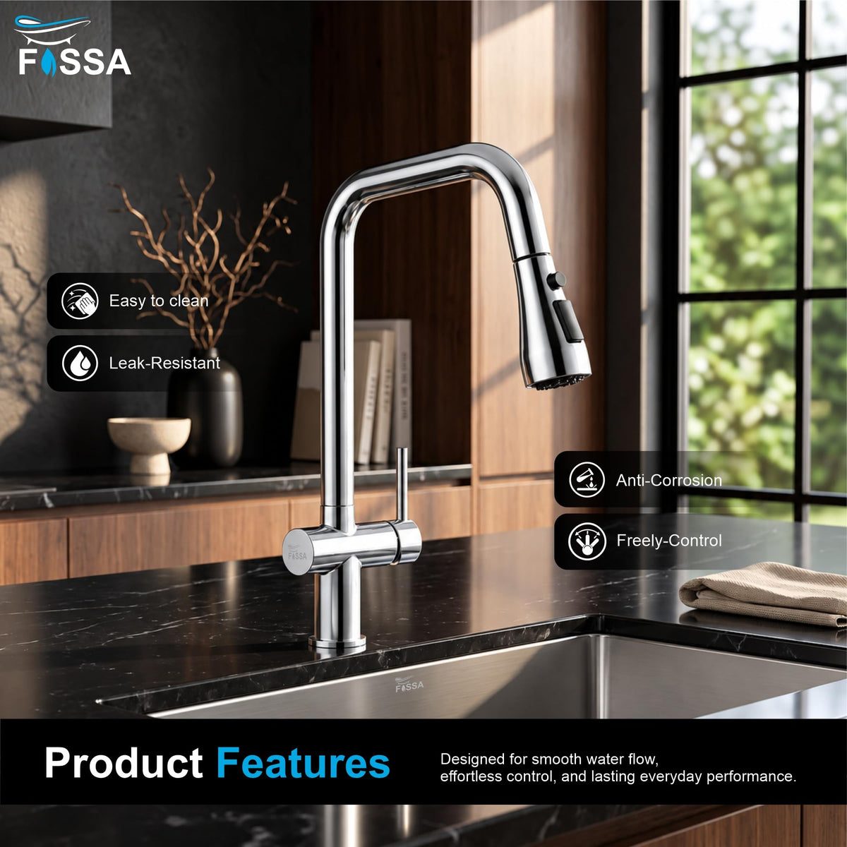 Rosa 3-Way Kitchen Faucet with Separate Connections for Hot, Cold and RO Drinking Water