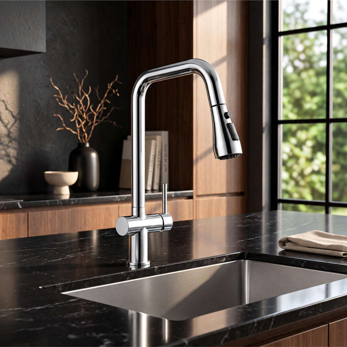 Rosa 3-Way 304 Stainless Steel Kitchen Faucet in Chrome Silver Finish with Hot and Cold Water Supply and 360° Swivel Design