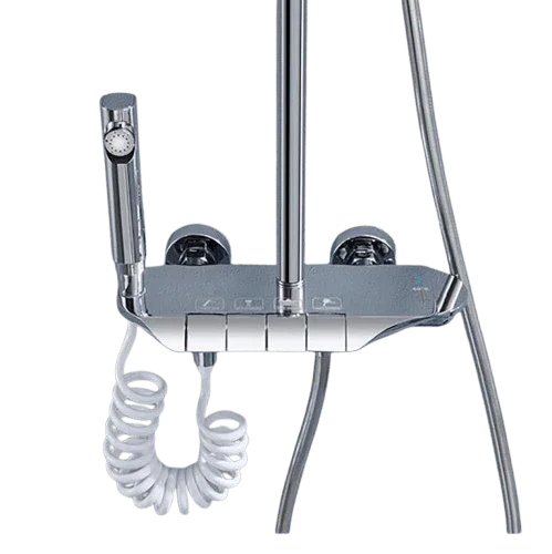 Shower System Thermostatic Shower Faucet Set Wall Mount Rain Shower Combo Set with Piano and Shower Tub Spout, Handheld Sprayer, 10 Inch Rain Shower Head, Bidet Spray, Chrome Finish - Fossa Home