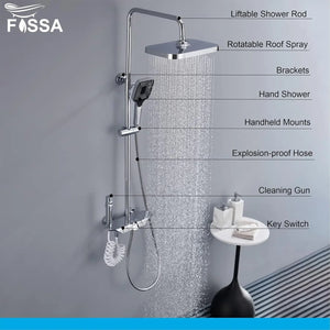 Shower System Thermostatic Shower Faucet Set Wall Mount Rain Shower Combo Set with Piano and Shower Tub Spout, Handheld Sprayer, 10 Inch Rain Shower Head, Bidet Spray, Chrome Finish - Fossa Home