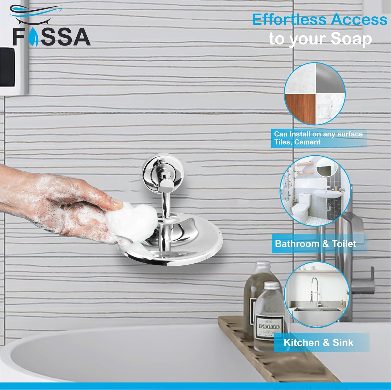 Fossa Rainbow Stainless Steel Round Soap Holder for Bathroom, Soap Stand, Bathroom Accessories Matte Finish (Silver)