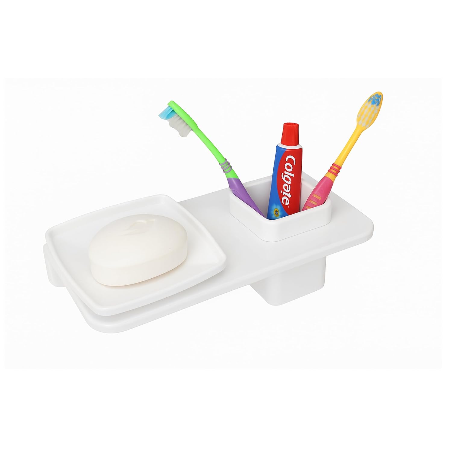 Fossa Classic Ceramic Wall Mounted Square Soap Dish with Toothbrush Holder – Unbreakable Design, Hygienic Surface, Rust & Fade Proof, Self-Drain Tray | Stylish Bathroom Organizer | White (Glossy Finish) - Fossa Home 
