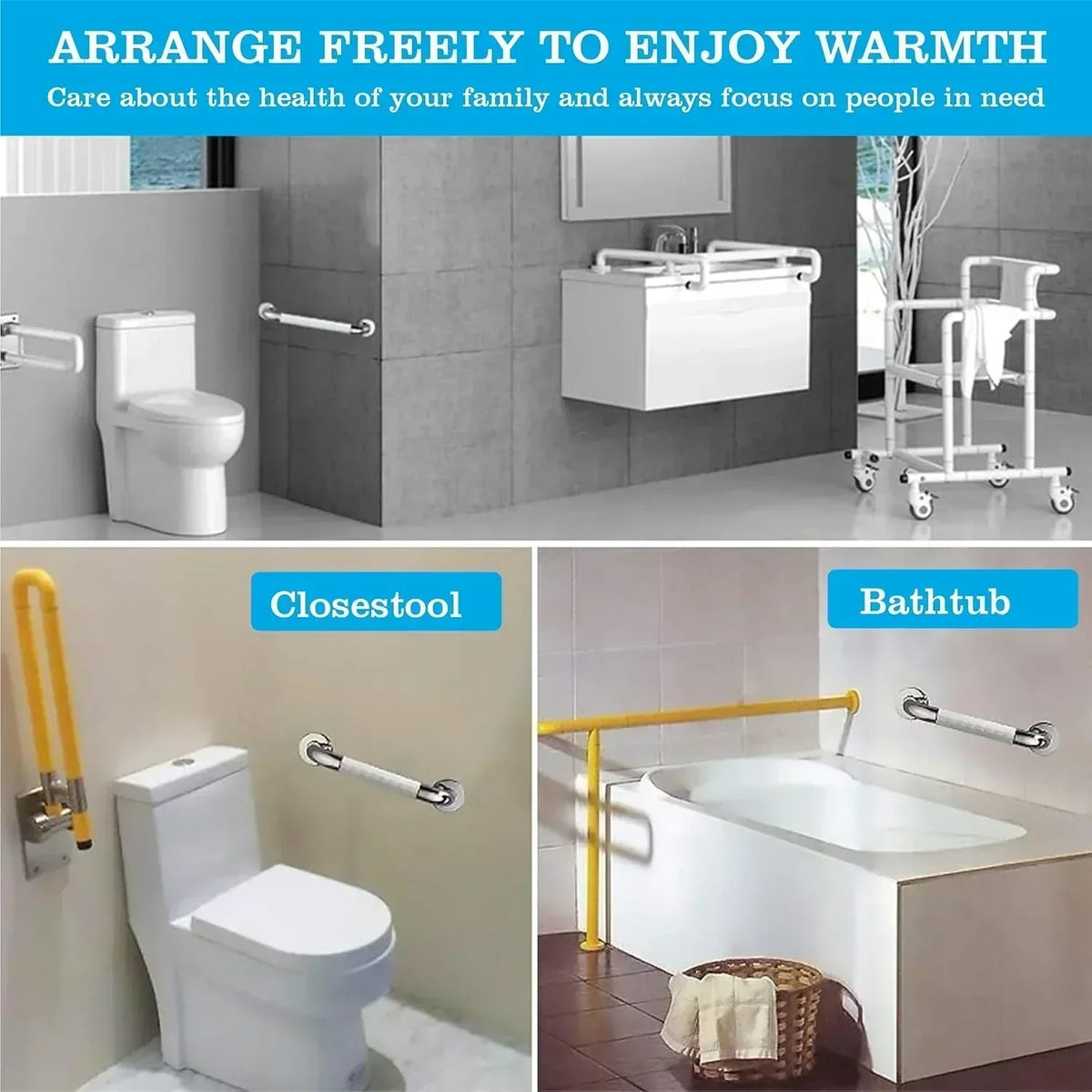 16 inch silver grab bar for bathroom wall support