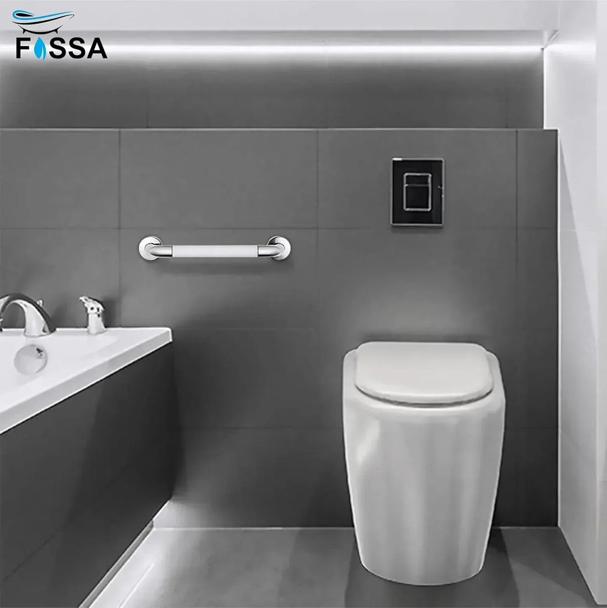 Silver stainless steel safety grab bar for bathroom use