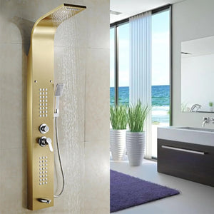 Stainless Steel Shower Panel Full Set, Dual Flow Overhead Waterfall Shower, Hand Shower, Wall Mount Shower Panel For Bathrooms - Fossa Home