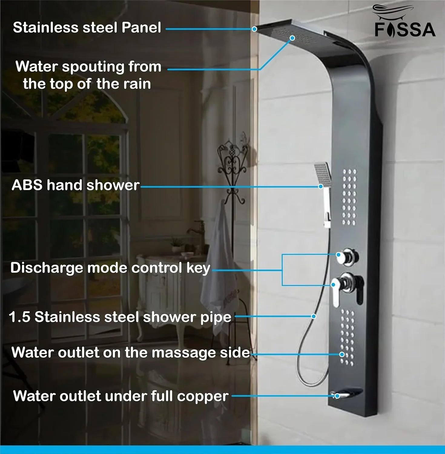 Stainless Steel Shower Panel Full Set, Dual Flow Overhead Waterfall Shower, Hand Shower, Wall Mount Shower Panel For Bathrooms - Fossa Home