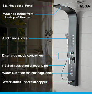 Stainless Steel Shower Panel Full Set, Dual Flow Overhead Waterfall Shower, Hand Shower, Wall Mount Shower Panel For Bathrooms - Fossa Home