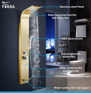 Stainless Steel Shower Panel Full Set, Dual Flow Overhead Waterfall Shower, Hand Shower, Wall Mount Shower Panel For Bathrooms - Fossa Home