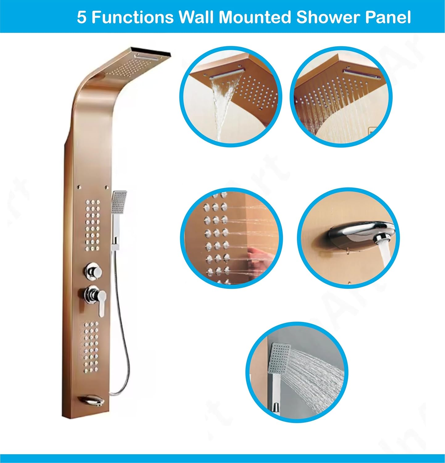 Stainless Steel Shower Panel Full Set, Dual Flow Overhead Waterfall Shower, Hand Shower, Wall Mount Shower Panel For Bathrooms (Rose Gold) - Fossa Home