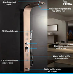 Stainless Steel Shower Panel Full Set, Dual Flow Overhead Waterfall Shower, Hand Shower, Wall Mount Shower Panel For Bathrooms (Rose Gold) - Fossa Home
