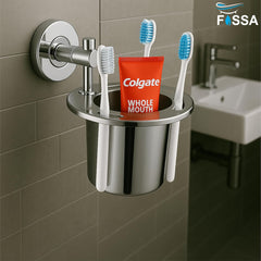 Fossa Brush Holder – Stainless Steel Wall Mounted Tumbler & Toothbrush Holder for Bathroom | Rustproof Organizer & Bathroom Accessories Set | Silver Chrome Finish