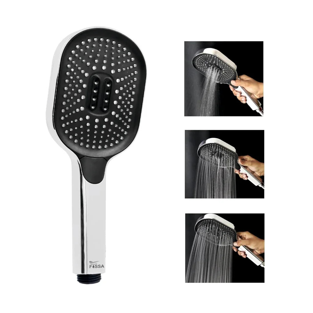 Fossa Thunder Black Luxury Handheld Shower Head with 3 Spray Setting Modes, Multi-Function, Large Hand Shower with Wall Hook and 1M SS Shower Tube,Handheld Shower for Bathroom Chrome Finish (Only Hand Shower ) - Fossa Home 