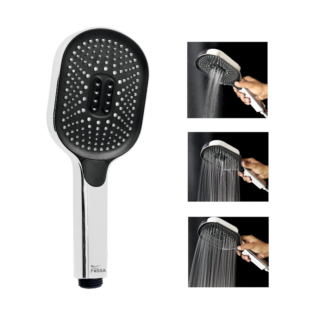 Fossa Thunder Black Luxury Handheld Shower Head with 3 Spray Setting Modes, Multi-Function, Large Hand Shower with Wall Hook and 1M SS Shower Tube,Handheld Shower for Bathroom Chrome Finish (Only Hand Shower )