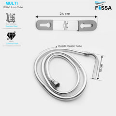 Fossa Stainless Steel Multi Jet Spray with Heavy PVC Hose Pipe 1.5 Mtr for Toilet | Built-in Installation Type Toilet Seat/Commode Spray - Rust-Free, Durable - Fossa Home 