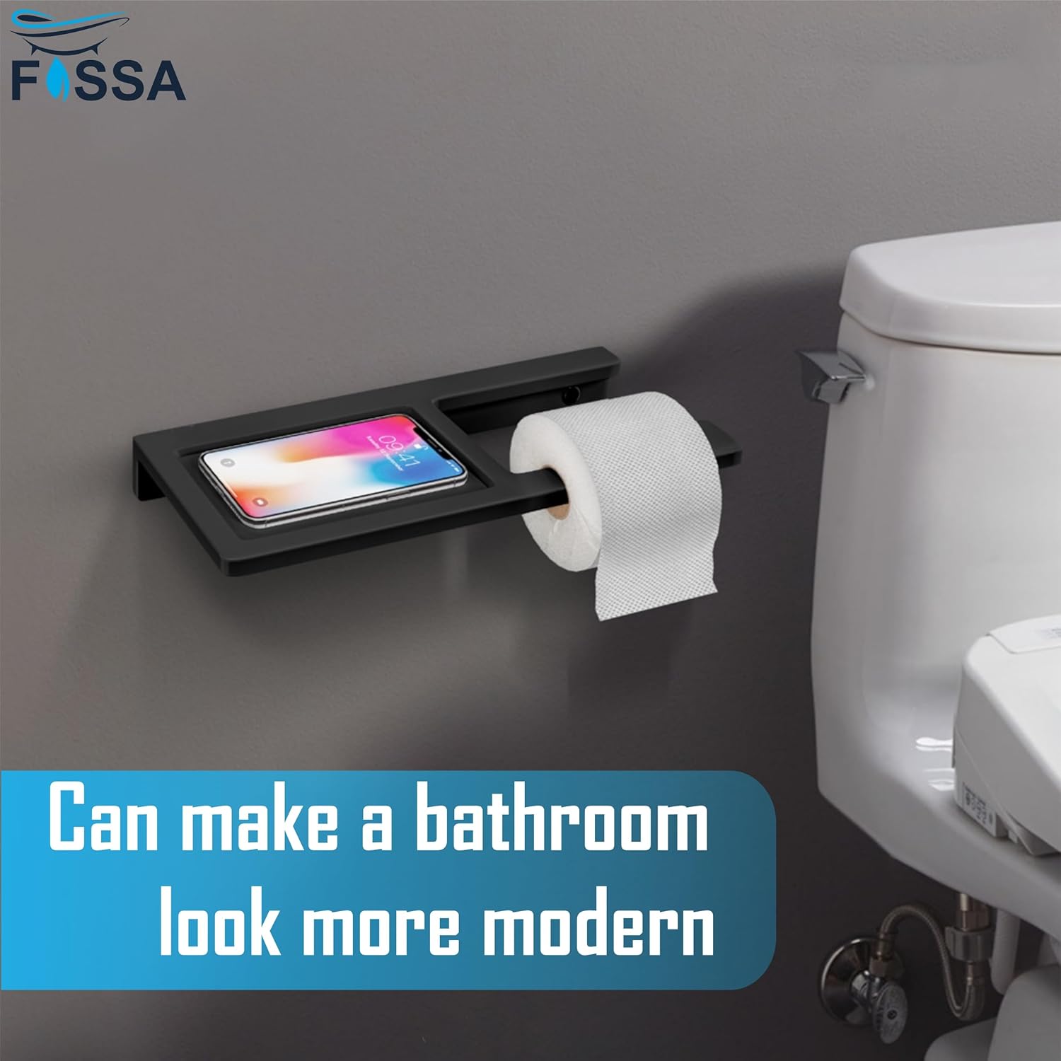 Fossa Toilet Paper Holder with Mobile Stand – Wall Mounted, No Sharp Edges, Rust & Fade Resistant | Sleek Toilet Holder for Small Bathrooms & Modern Décor | White (Quartz Ceramic) - Fossa Home 