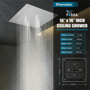 304 Stainless Steel Ceiling Overhead Shower (16x16 Inch) - Fossa Home 