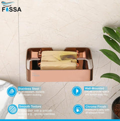 Fossa Soap Dish Premium Stainless Steel Wall Mounted Soap Holder for Bathroom, Soap Stand, Bathroom Accessories Matte Finish (Rose Gold) (Pack of 1)