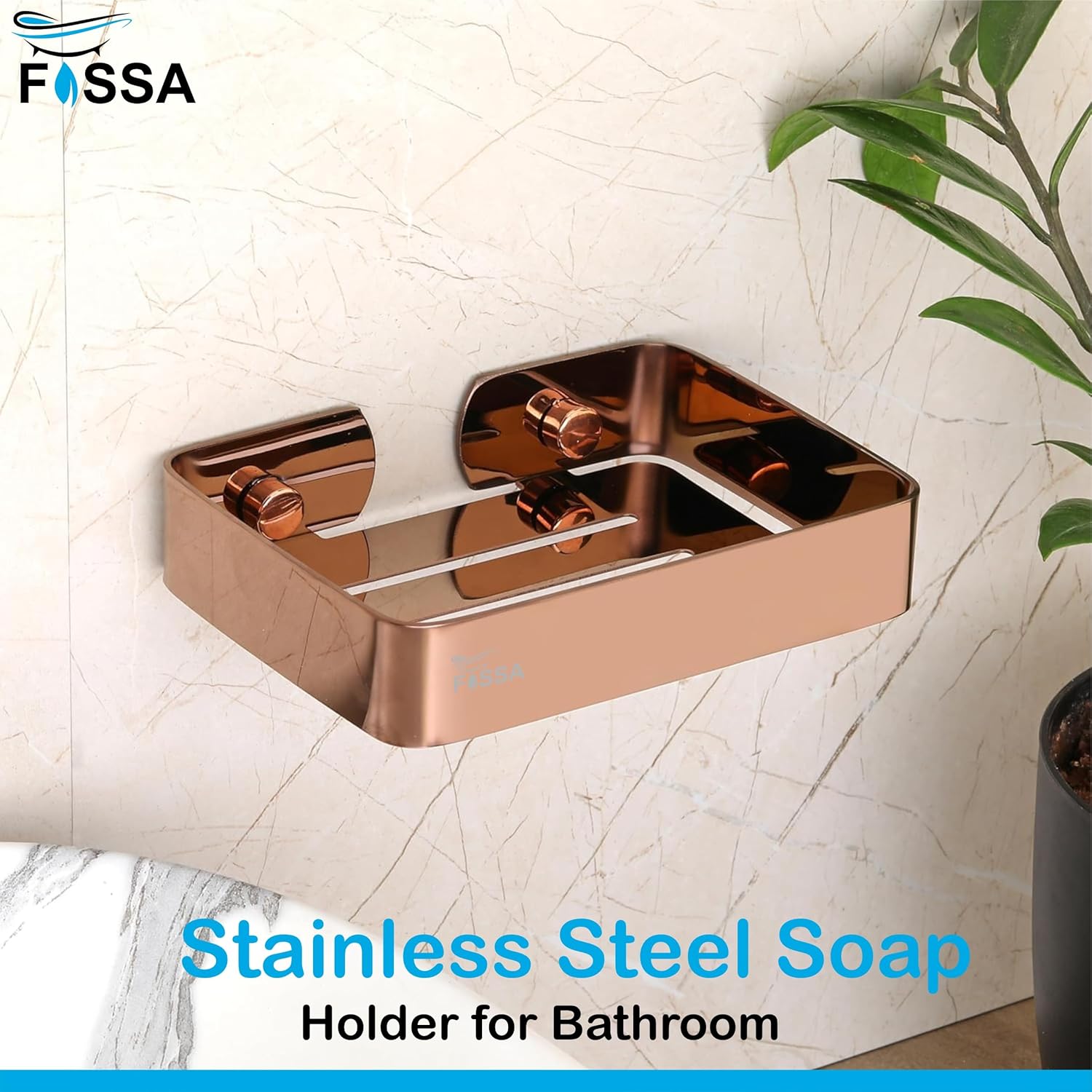 Fossa Soap Dish Premium Stainless Steel Wall Mounted Soap Holder for Bathroom, Soap Stand, Bathroom Accessories Matte Finish (Rose Gold) (Pack of 1)